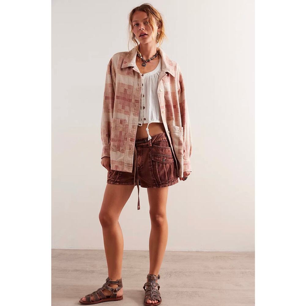 NWT / Free People / We The Free Keep It Cozy Shirt in Berry Combo / sz M